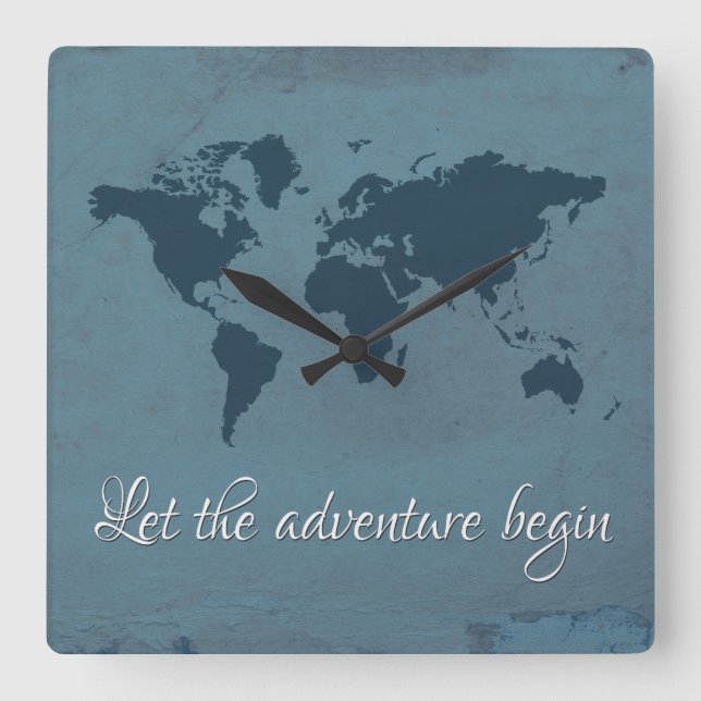 Let the adventure begin square wall clock (Front)