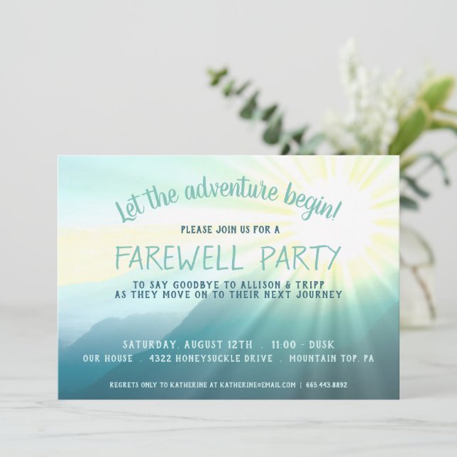 Let the Adventure Begin Sunset Farewell Party Invi Invitation (Standing Front)