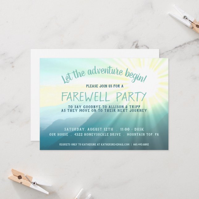 Let the Adventure Begin Sunset Farewell Party Invitation (Front/Back In Situ)