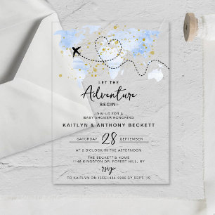"Let The Adventure Begin!" Travel Map Baby Shower Acrylic Invitations