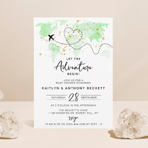 "Let The Adventure Begin!" Travel Map Baby Shower Invitation