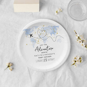 "Let The Adventure Begin!" Travel Map Baby Shower Paper Plate