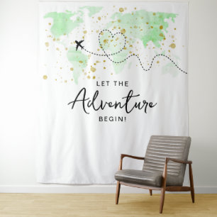 "Let The Adventure Begin!" Travel Map Baby Shower Tapestry