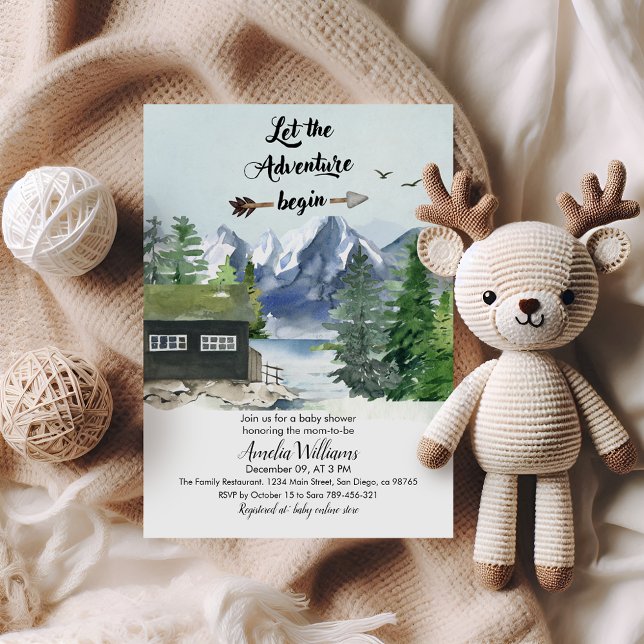 Let the Adventure Begin Watercolor Mountain  Invitation (Creator Uploaded)
