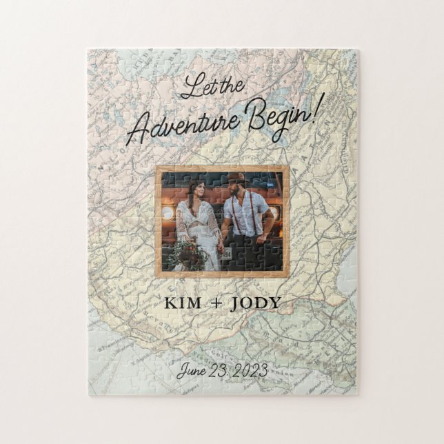 Let the Adventure Begin Wedding Photo Jigsaw Puzzle (Vertical)