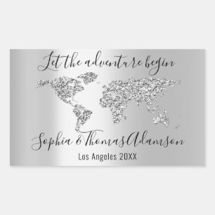 Let The Adventure Begin Wedding  World Map Grey Rectangular Sticker