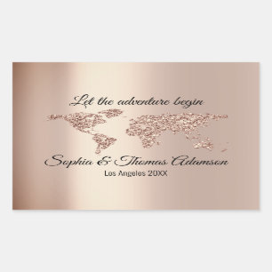 Let The Adventure Begin Wedding  World Rose Gold Rectangular Sticker
