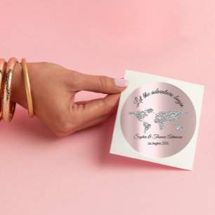 Let The Adventure Begin Wedding  World Rose Grey Classic Round Sticker