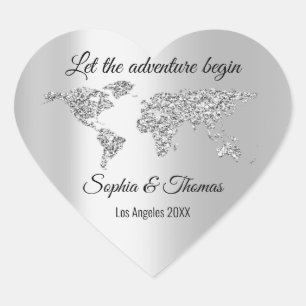 Let The Adventure Begin Wedding  World Silver Hear Heart Sticker