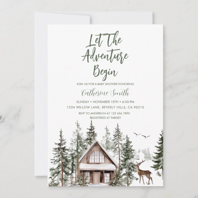 Let The Adventure Begin Winter Baby Shower Invitation (Front)