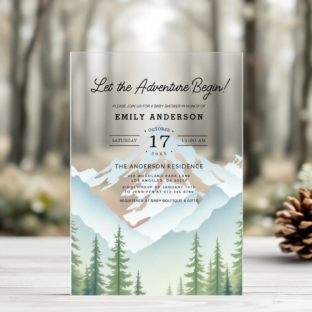 Let The Adventure Begin Woodland Baby Shower Acrylic Invitations (Creator Uploaded)