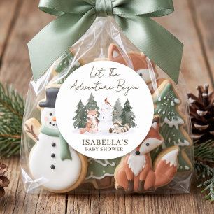 Let The Adventure Begin Woodland Baby Shower Classic Round Sticker