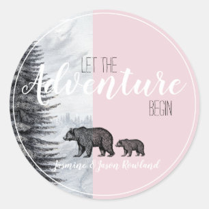 Let The Adventure Begin Woodland Bear Baby Shower Classic Round Sticker
