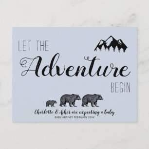 Let The Adventure Begin Woodland Bears Pregnancy Announcement Postcard