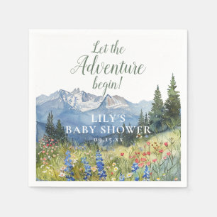 Let The Adventure Mountain Floral Baby Shower Napkin