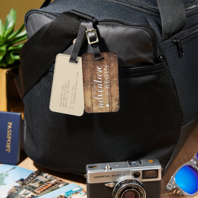 Let The Adventure Wood Print Luggage Luggage Tag (Front & Back)