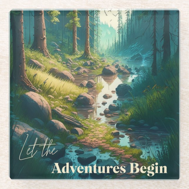Let the Adventures Begin | Camping Hiking Trail Glass Coaster (Front)