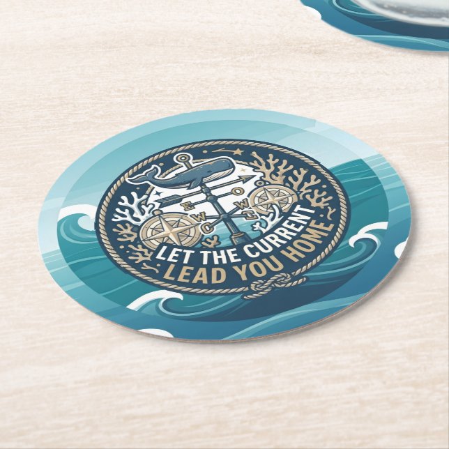 Let The Current Lead You Home Round Paper Coaster (Angled)