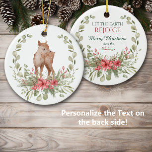 Let the Earth Rejoice Deer Fawn Wreath Ceramic Ornament