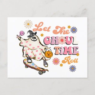 Let the Ghoul Time Roll Retro Halloween Postcard