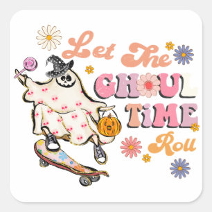 Let the Ghoul Time Roll Retro Halloween Square Sticker