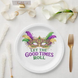 Let The Good Times Roll Mardi Gras Mask Paper Plate