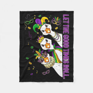 Let The Good Times Roll Silly Goose Mask Mardi Gra Fleece Blanket