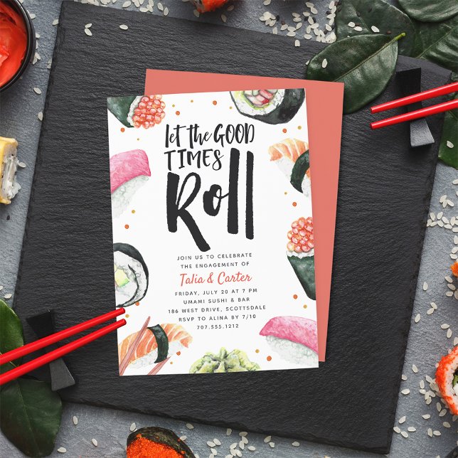 Let The Good Times Roll | Sushi Engagement Party Invitation (Creator Uploaded)