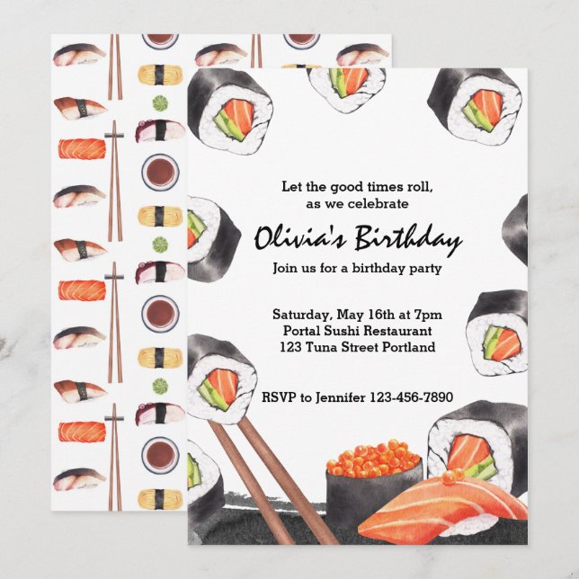 Let the Good Times Roll Sushi Party Birthday Invitation (Front/Back)