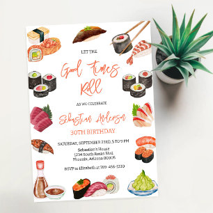 Let The Good Times Roll Sushi Party Birthday  Invitation