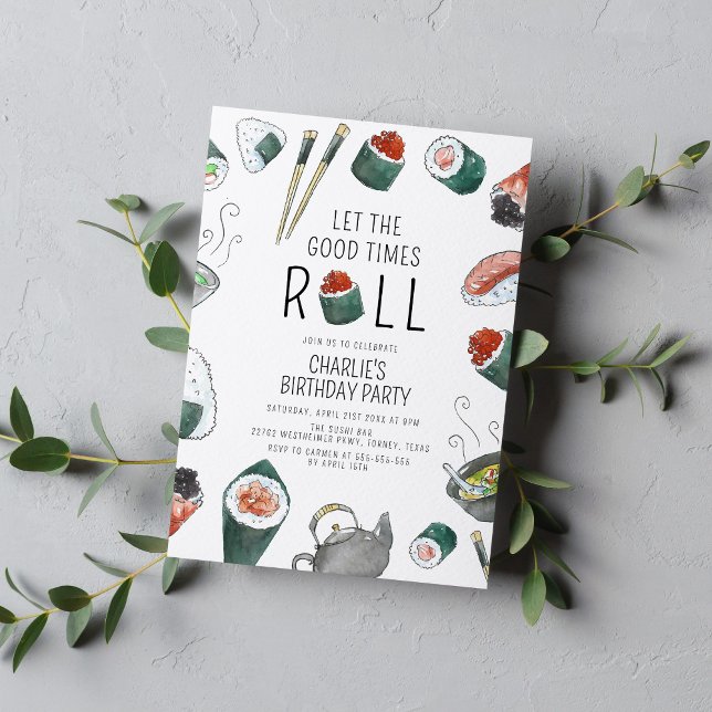 Let the Good Times Roll Sushi Party Birthday Invitation (Creator Uploaded)