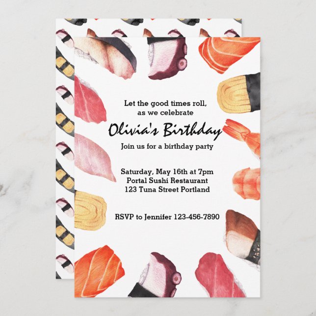 Let the Good Times Roll Sushi Party Birthday Invitation (Front/Back)
