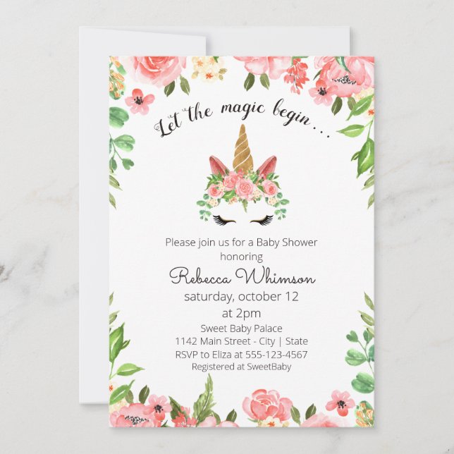 Let the Magic begin... Cute Unicorn Baby Shower Invitation (Front)