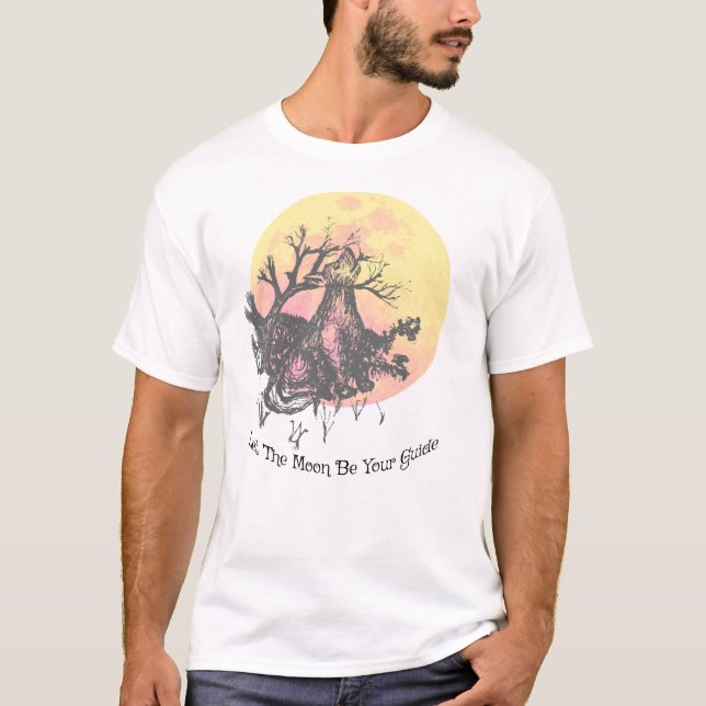 Let The Moon Guide, Wolf on Moon &Gothic Lettering T-Shirt (Front)