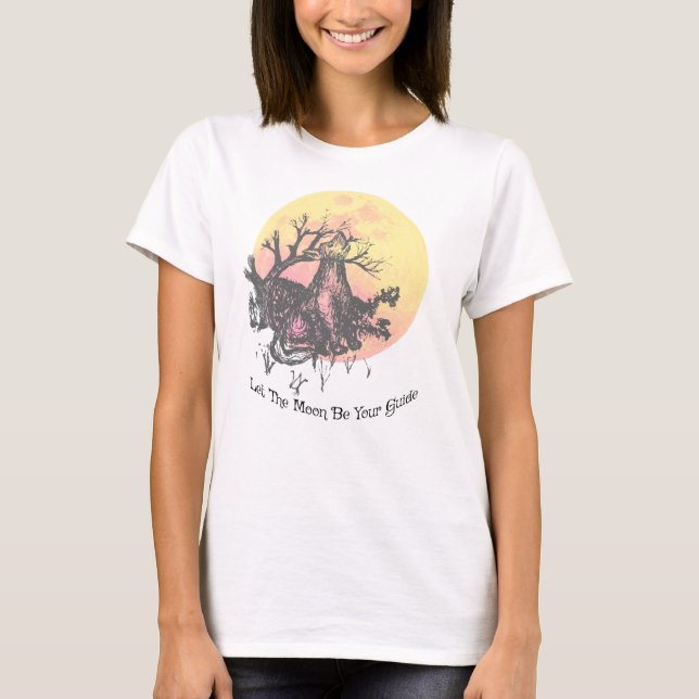 Let The Moon Guide, Wolf on Moon & Gothic Letters T-Shirt (Front)