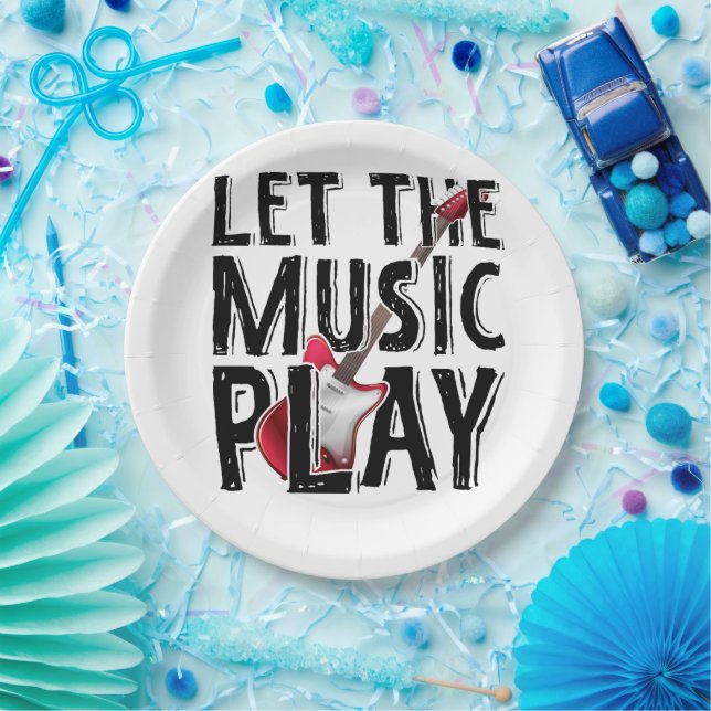 Let The Music Play Electric Guitar Paper Plate (Party)