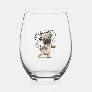 Let the Music Soothe Your Soul Dancing Pug for Stemless Wine Glass