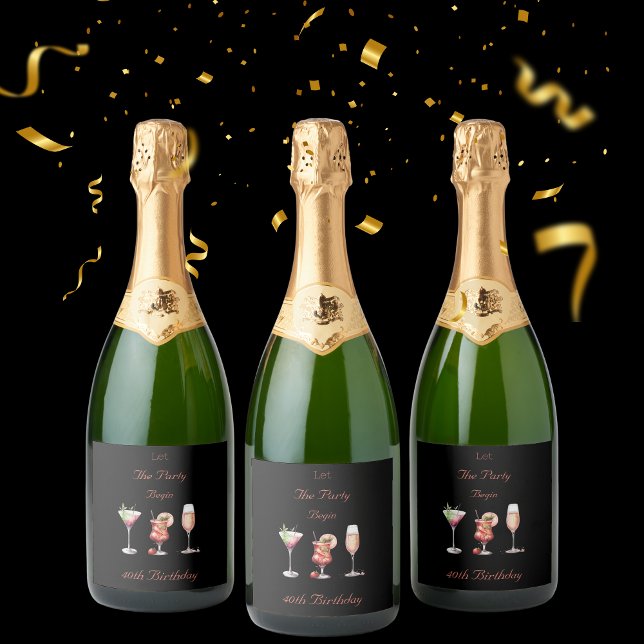 Let The Party Begin Adults 40th Birthday Sparkling Wine Label (Creator Uploaded)