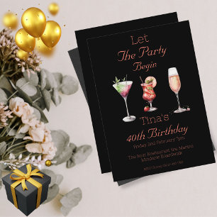 Let The Party Begin Black Adults 40th Birthday Invitation