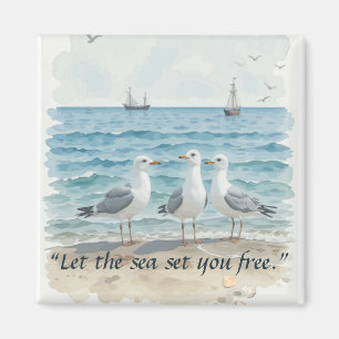 Let the Sea Set You Free – Beach and Seagull Water Magnet