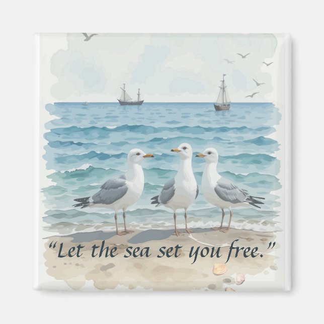 Let the Sea Set You Free – Beach and Seagull Water Magnet (Front)