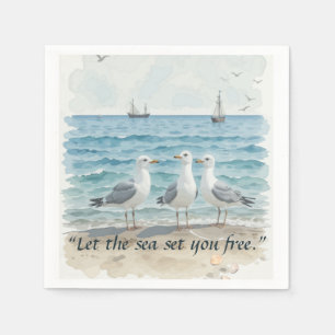 Let the Sea Set You Free – Beach and Seagull Water Napkin