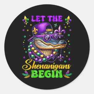Let The Shenanigans Begin Alligator Mardi Gras Mad Classic Round Sticker