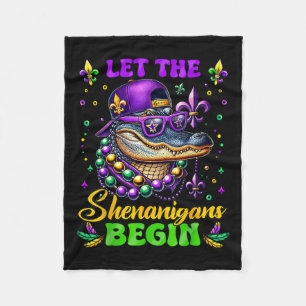Let The Shenanigans Begin Alligator Mardi Gras Mad Fleece Blanket