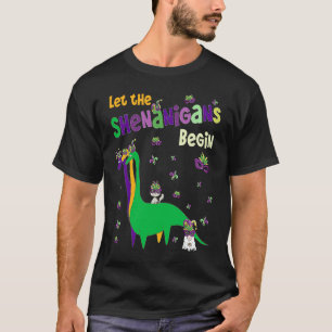 Let The Shenanigans Begin Cute Dinosaur Cat Gnome T-Shirt