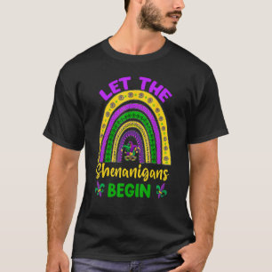 Let The Shenanigans Begin Fun Mardi Gras Rainbow M T-Shirt
