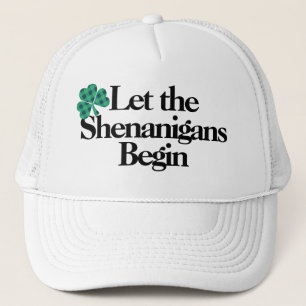 Let the Shenanigans Begin green plaid clover Trucker Hat