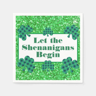 Let the Shenanigans Begin green sparkle clover Napkin