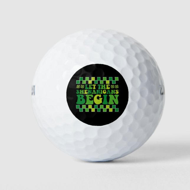 Let The Shenanigans Begin Irish Groovy Retro Golf Balls (Front)
