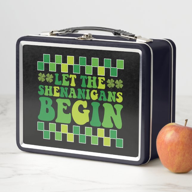 Let The Shenanigans Begin Irish Groovy Retro Metal Lunch Box (In Situ)